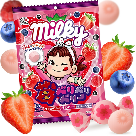 Fujiya Milky Caramelos de Leche Sabor Fresa y Frutas del Bosque 65g