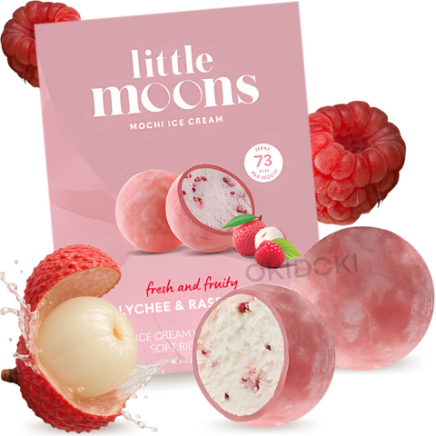 Sorvete Mochi Little Moons Sabor Lichia e Framboesa (Vegetariano, Sem Glúten) 6 unidades 192g