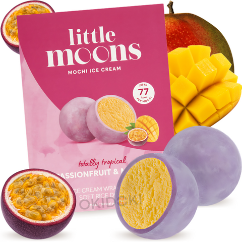 Sorvete Mochi Little Moons Sabor Manga e Maracujá Tropical (Vegano, Sem Glúten) 6 unidades 192g