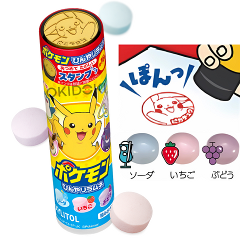 Lotte Caramelos Xylitol Sabor Ramune, Fresa y Uva (Sello de Pokémon) 26g