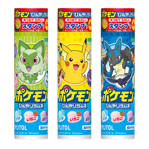 Lotte Caramelos Xylitol Sabor Ramune, Fresa y Uva (Sello de Pokémon) 26g