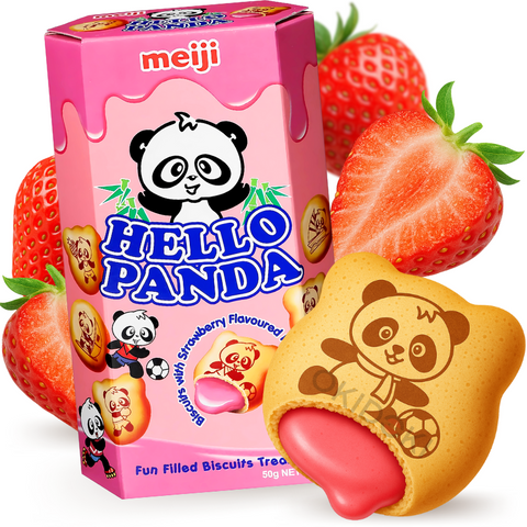 Meiji Hello Panda Strawberry Cream Filled Cookies (Halal) 50g