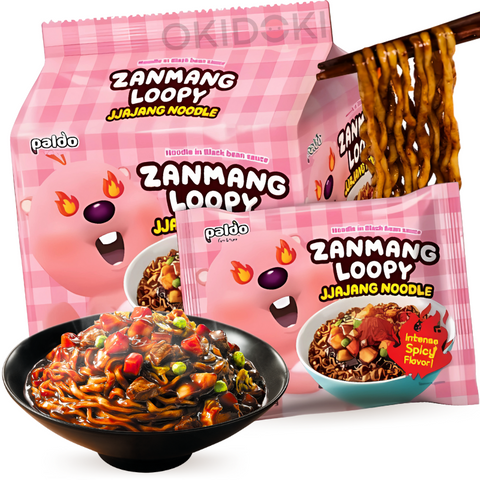 Macarrão Paldo Zanmang Loopy Sabor Jjajang Apimentado 110g x 4 unidades