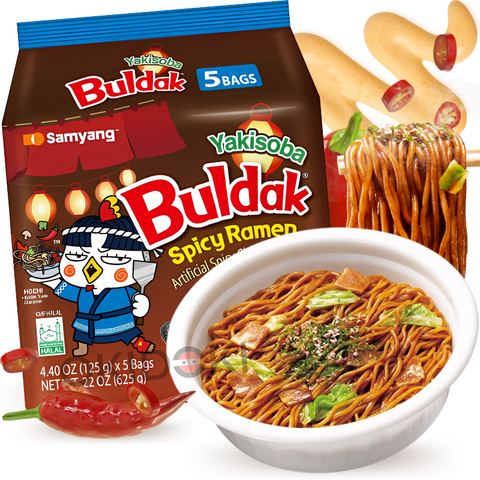 Samyang Buldak Hot Chicken Ramen Yakisoba Pittige kip met Buldak mayonaise (Halal) 130 g x 5 stuks