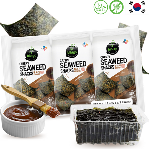CJ BIBIGO Snack Korean BBQ Seaweed (Halal, Gluten Free) 5g x 3 units