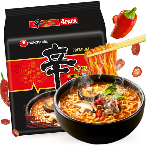 Macarrão preto premium Nongshim Shin Ramyun com sopa de carne (Halal) (130g x 4 unidades) 520g