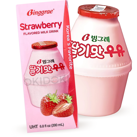 BINGGRAE Bebida Leche Coreano Sabor Fresa (Halal) 200ml