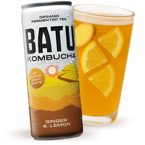 Batu Bebida Kombucha Sabor Jengibre y Limón  (Orgánica, Sin Azúcar, Vegano, Sin Gluten) 250ml