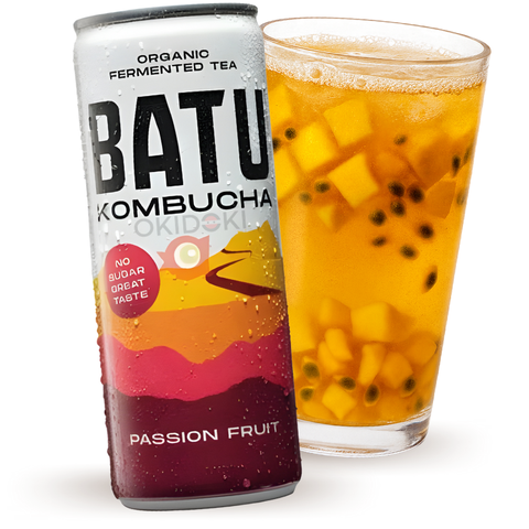 Batu Bebida Kombucha Sabor Maracuyá y Mango (Orgánica, Sin Azúcar, Vegano, Sin Gluten) 250ml
