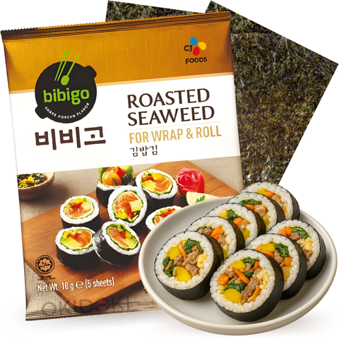 CJ BIBIGO Algas Nori para Kimbap y Sushi (Sin Gluten, Halal) 5 Hojas 10g