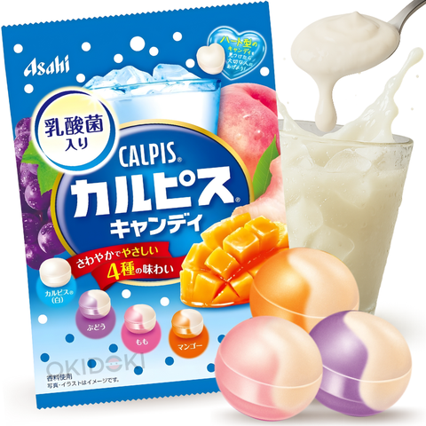 Calpis Caramelos de Calpis Orignal, Mango, Uva y Melocotón Blanco 100g