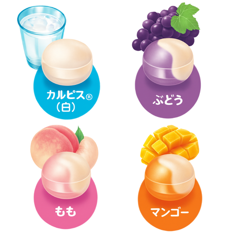 Calpis Caramelos de Calpis Orignal, Mango, Uva y Melocotón Blanco 100g
