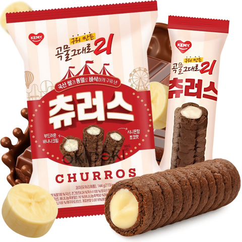 Churros Coreanos de Chocolate Canela Rellenos Crema de Plátano 144g