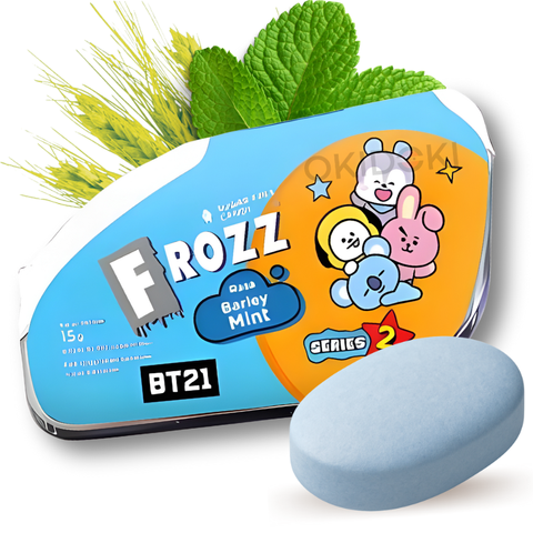 Frozz BT21 Caramelos de Menta y Cebada (Halal, Sin Azúcar) 14g