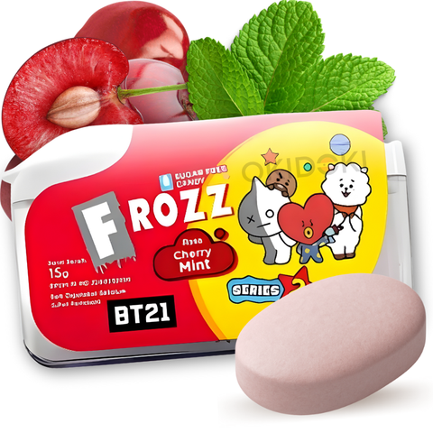 Frozz BT21 Caramelos de Menta y Cereza (Halal, Sin Azúcar) 14g