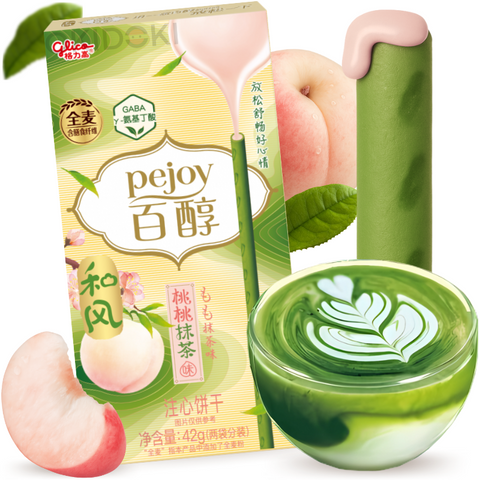 Glico Pejoy Palitos Rellenos con Crema de Melocotón y Matcha 42g