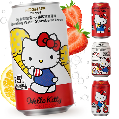 High Up Hello Kitty Soda Sabor Fresa y Limón (Baja en Azúcar, Diseño Aleatorio) 330ml