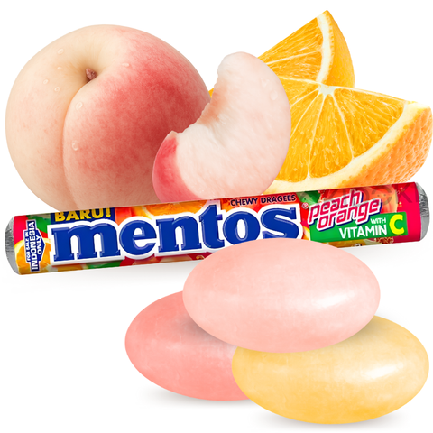 Mentos Caramelos sabor Melocotón y Naranja 29g