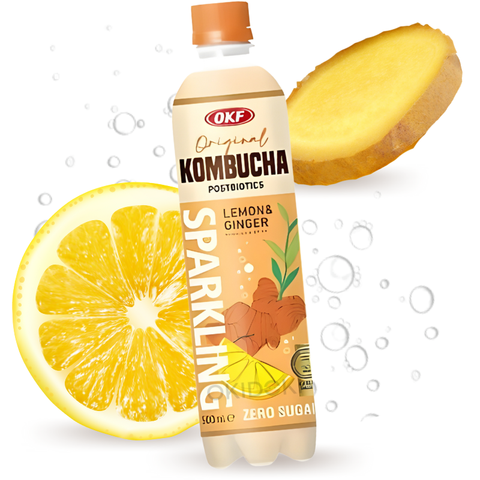 OKF Kombucha Espumosa Sabor Limón y Jengibre (Sin Azúcar) 500ml