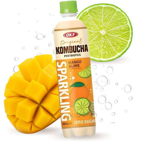 OKF Kombucha Espumosa Sabor Mango y Lima (Sin Azúcar) 500ml