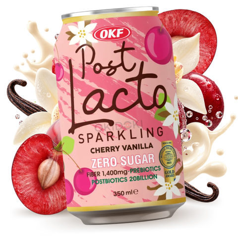 OKF PostLacto Cherry and Vanilla Flavored Carbonated Drink (Prebiotic, Sugar Free) 350ml