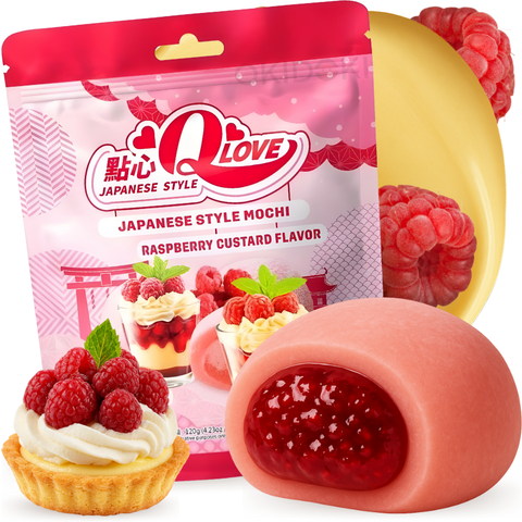 QLove Mochi Custard con Crema de Frambuesa 120g