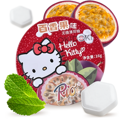 Rio Hello Kitty Caramelos de Menta Sabor Maracuyá (Lata, Sin Azúcar) 16g
