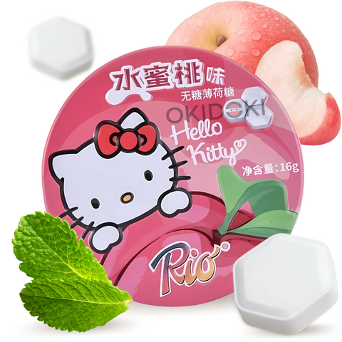 Rio Hello Kitty Caramelos de Menta Sabor Melocotón (Lata, Sin Azúcar) 16g