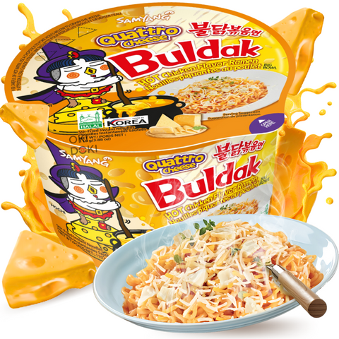 Samyang Bowl Buldak Fideos Salteados sabor Pollo Picante Cuatro Quesos 110g
