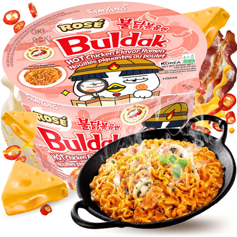 Samyang Bowl Buldak Fideos Salteados sabor Pollo Picante Salsa Rosé 105g