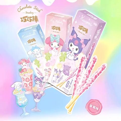 Sanrio Palitos de Galleta Recubiertos con Chocolate de Fresa (Marcapáginas Incluido) 28g