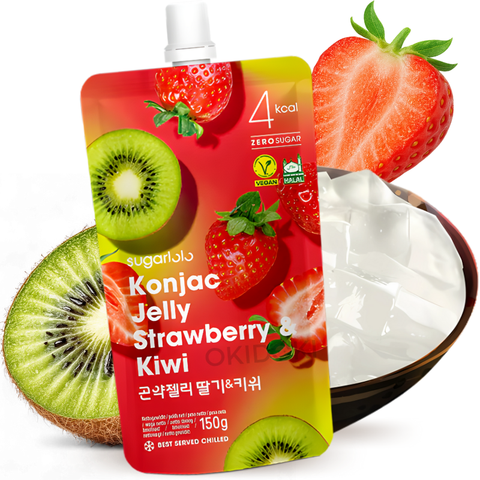 Sugarlolo Bebida de Gelatina Konjac Sabor Kiwi y Fresa (Vegano, Halal, Sin Azúcar) 150g