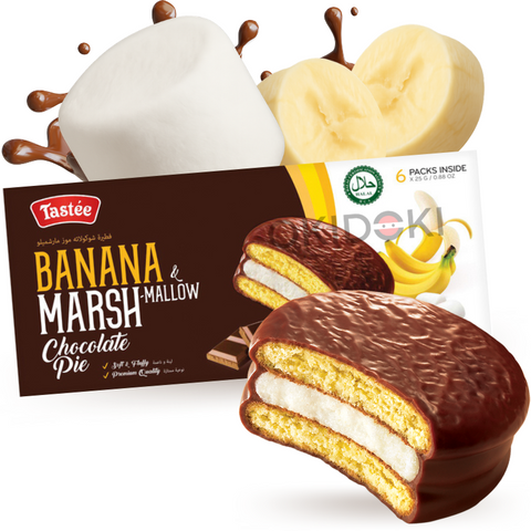 Tastee Choco Pie con Malvavisco Sabor Banana (Halal) 150g