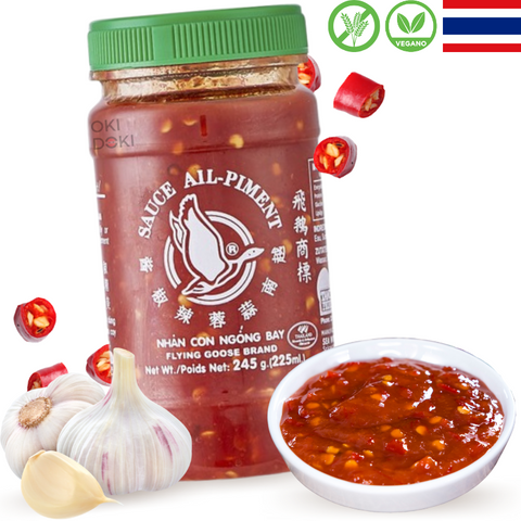 Flying Goose Oelek Salsa Chilli Chile con Ajo Sin Gluten Vegano 245g