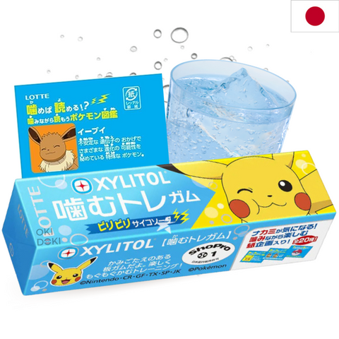 Goma de mascar com xilitol Lotte sabor refrigerante edição Pokémon 9 unidades