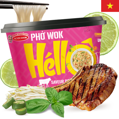 ACECOOK Hello Bowl Stir-fried Noodles Pho Wok Beef Flavor 76g