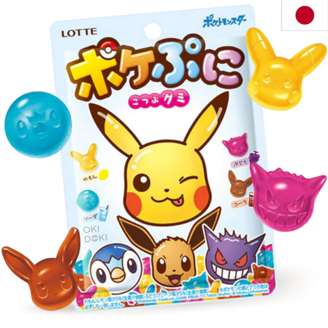 Lotte Poke Puni Pokemon Gominolas de Soda, Cola, Limón y Uva 80g