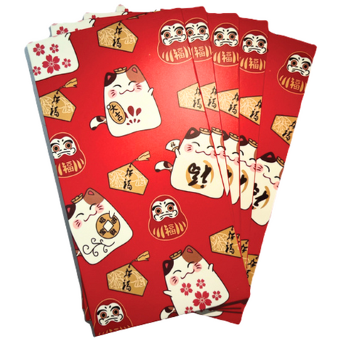 Gato Suerte Sobre Rojo del Año Nuevo Lunar (b) 5pcs